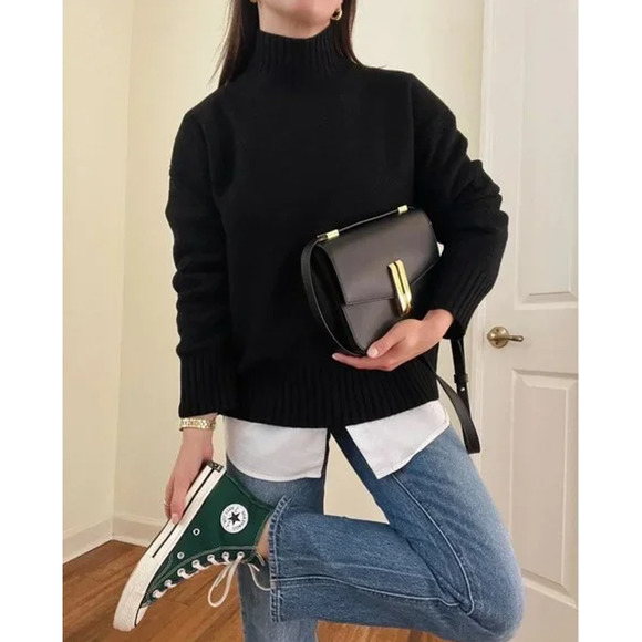 Everlane Sweaters - Everlane 100% Cashmere Stroopwafel Sweater Textured Waffle Knit Turtleneck Black